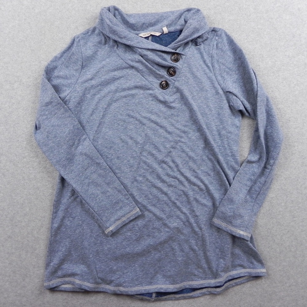 Soft Surroundings Top Womens Small Brinley Cowl Neck Knit Tunic Blue Long Sleeve